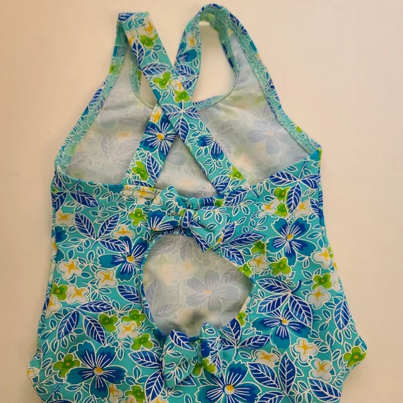 Tangerine One piece flower print swim suit 18 mo